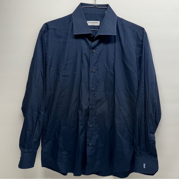 YVES SAINT LAURENT MENS DRESS SHIRT size 17 navy blue - Picture 1 of 11